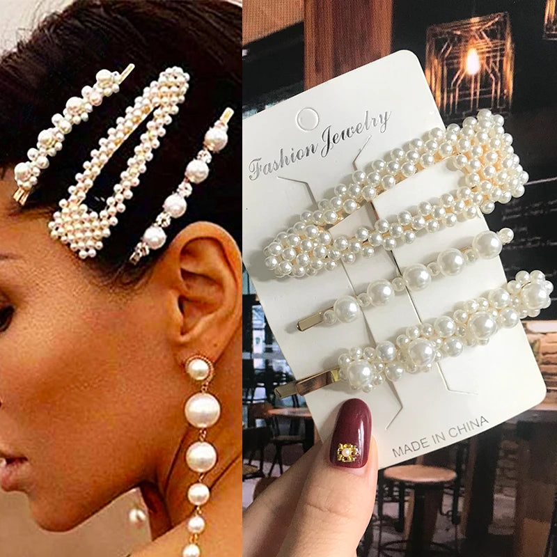 1 Set Acrylic Pearl Hair Barrettes Fashion Geometric Women Hair Clip Hairgrips Hair Accessories for Girls Hair Pins Jewelry