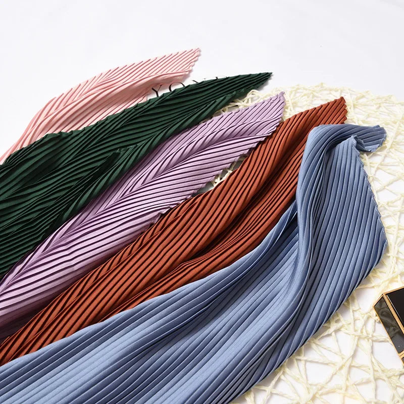 70*70cm Small Crinkle Hijab Scarf for Women Silk Satin Handkerchief Bag Scarfs Female Sqaure Headband Hair Scarves for Ladies