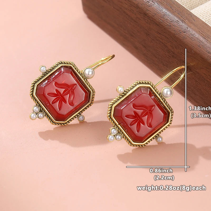 Red Earrings Earrings, Golden Color Earrings, Edwardian Jewelry, Victorian Jewelry, Ancient Jewelry, Bridesmaid Gift