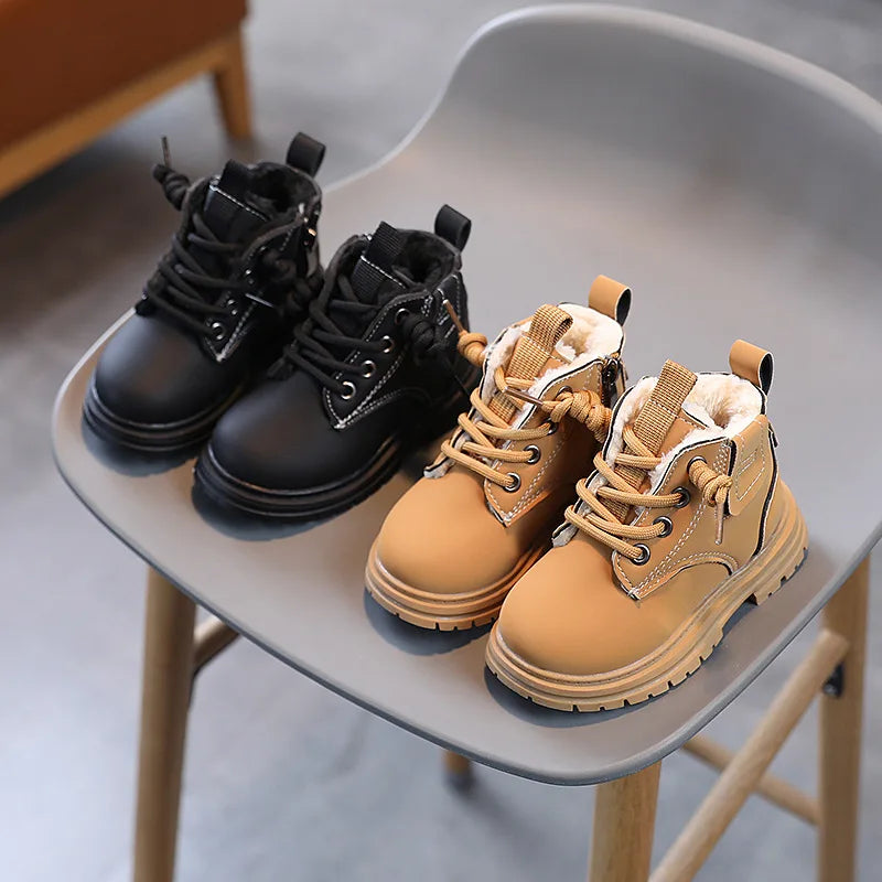 Children Winter New Thick Plush Warm Snow Boots Cotton Shoes Toddlers Baby Autumn Single Boots Fashion PU Leather Boot