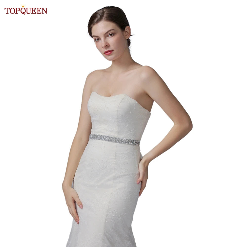 TOPQUEEN Women's Rhinestones Belt Handmade Wedding Dresses Belt Marriage Bridal Ribbon Belts Wedding Bride Sash Party Belt S216