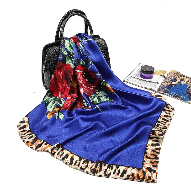 Fashion Kerchief Silk Satin Neck Scarf for Women Print Hijab Scarfs Female 90*90cm Square Shawls and Wraps Scarves for Lady