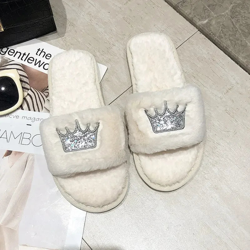 Slippers Women 2025 Womens Fur Slippers Winter Shoes Big Size Home Slipper Plush Pantufa Women Indoor Warm Fluffy Cotton Shoes