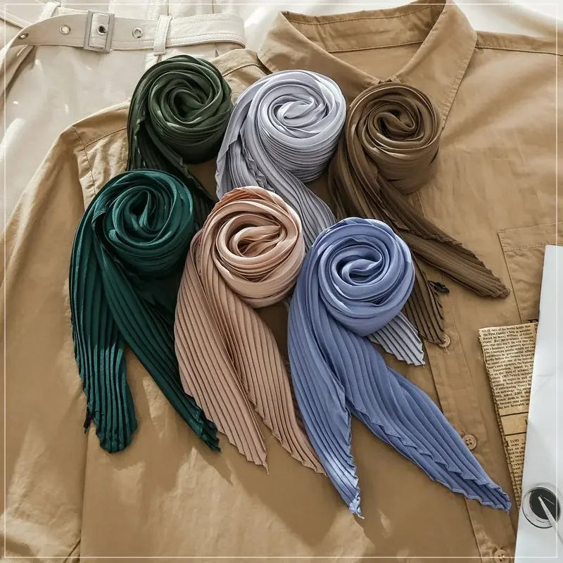 70*70cm Small Crinkle Hijab Scarf for Women Silk Satin Handkerchief Bag Scarfs Female Sqaure Headband Hair Scarves for Ladies