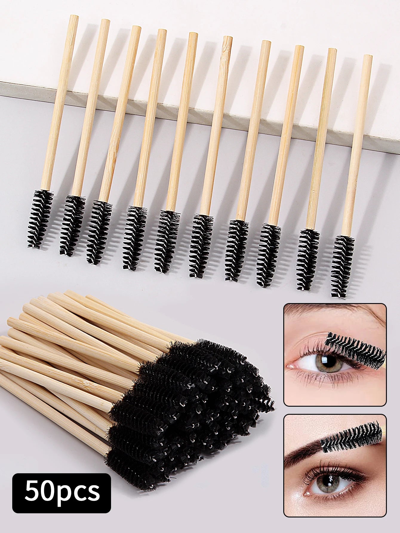 50Pcs Bamboo Handle Eyelash Brush Makeup Brush Eyelash Extension Mascara Wands Applicators Eye Lash Curling Comb Makeup Tools ﻿ - My Store