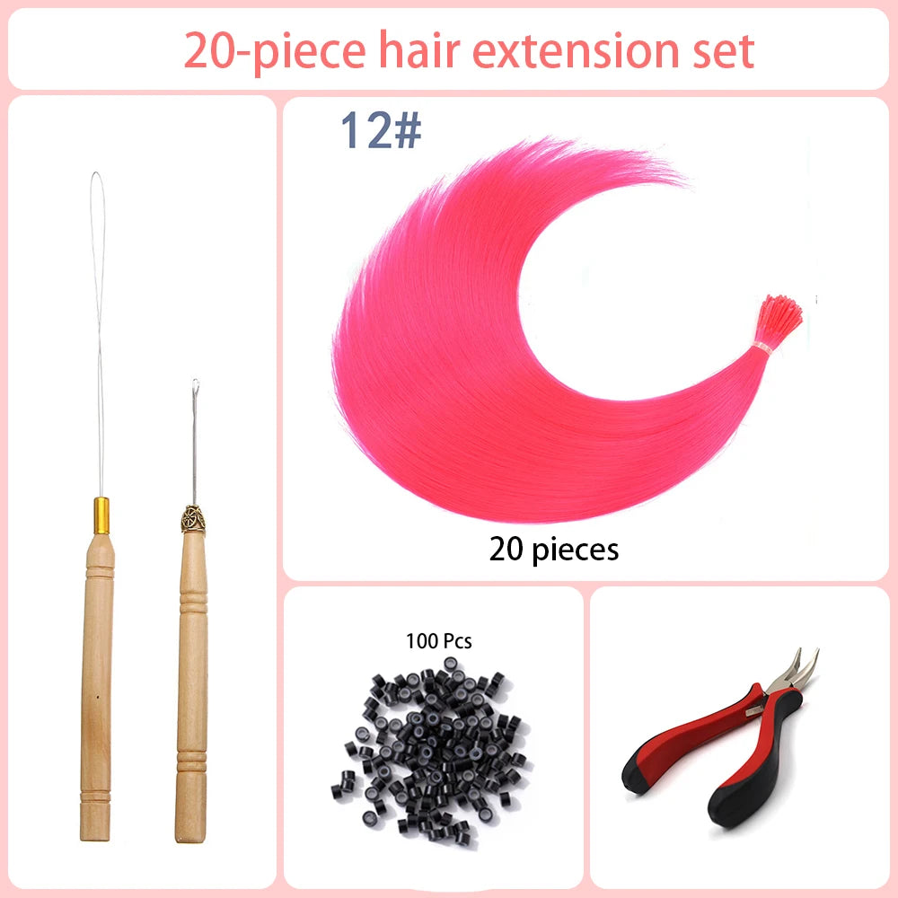 20 Strands/Pack Random Ten Colors Synthetic Colored I-Tip Stick Hair Extensions Straight Hair 16 Inch for Women High Temperature