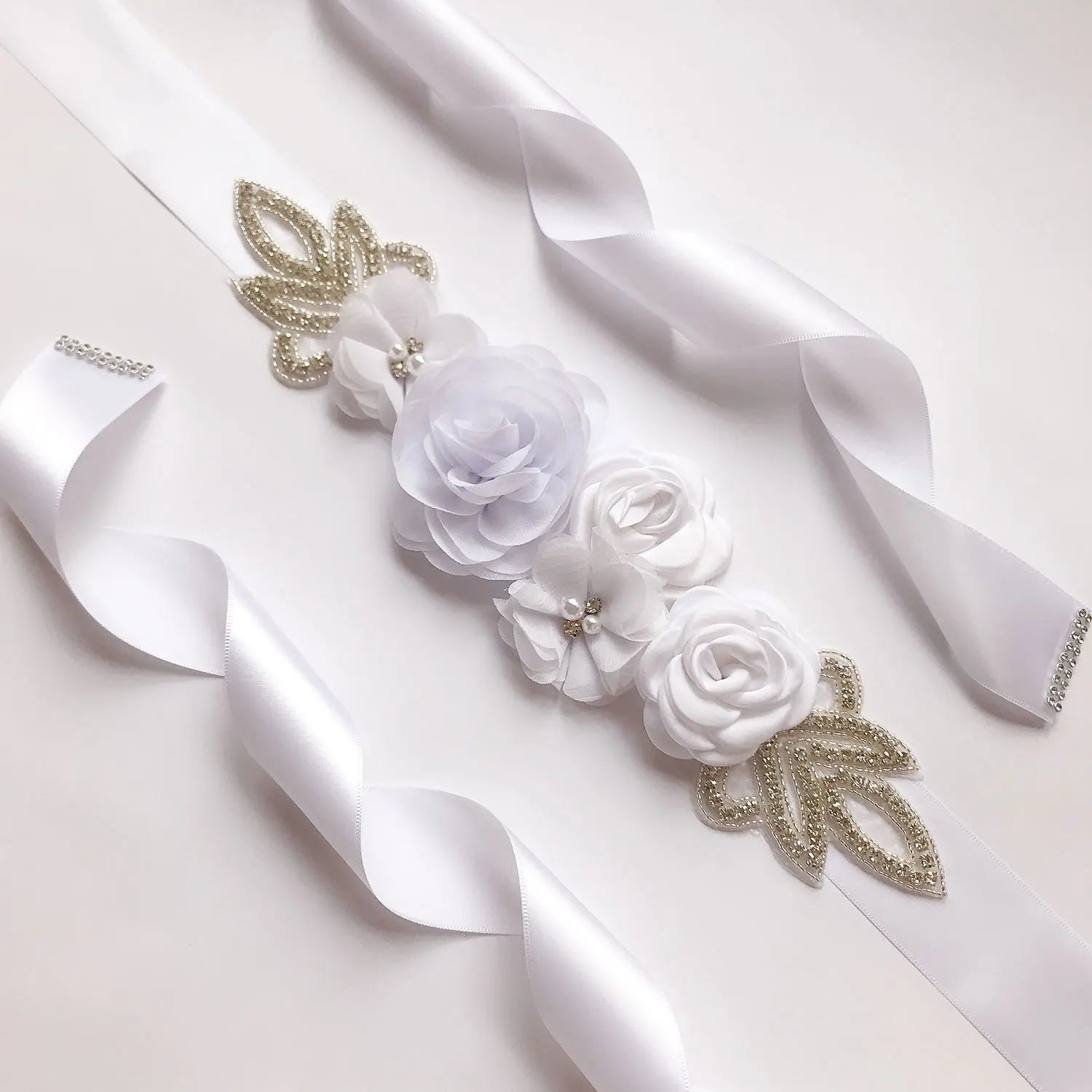 Wedding Accessories Bridal Belts Satin Flower Sash Woman Girl Belts Flower Bead Belts Floral Belt Wedding Rhinestone Flower Belt