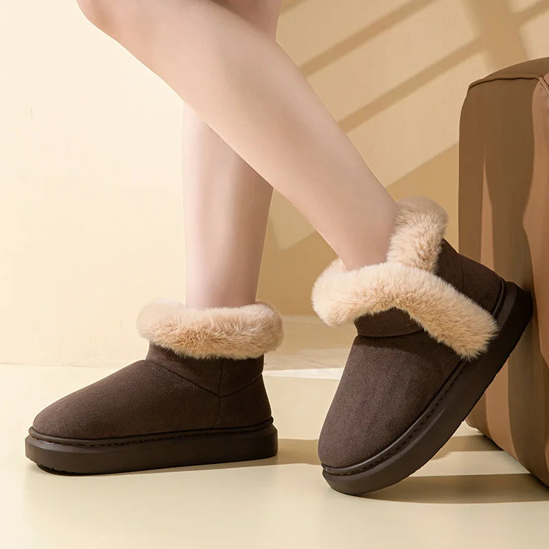 Pallene Winter Plush Snow Boots for Women Outdoor Non-Slip Casual Furry Cotton Boots Indoor Warm Cozy Home Shoes Fuzzy Flat Boot