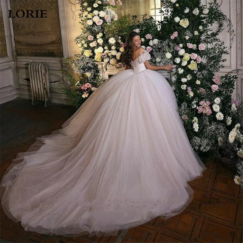LORIE Shiny Glitter Princess Wedding Dresses Ball Gown Off the Shoulder Bride Dress Sweetheart Neck Dubai Wedding Gowns 2024 - My Store