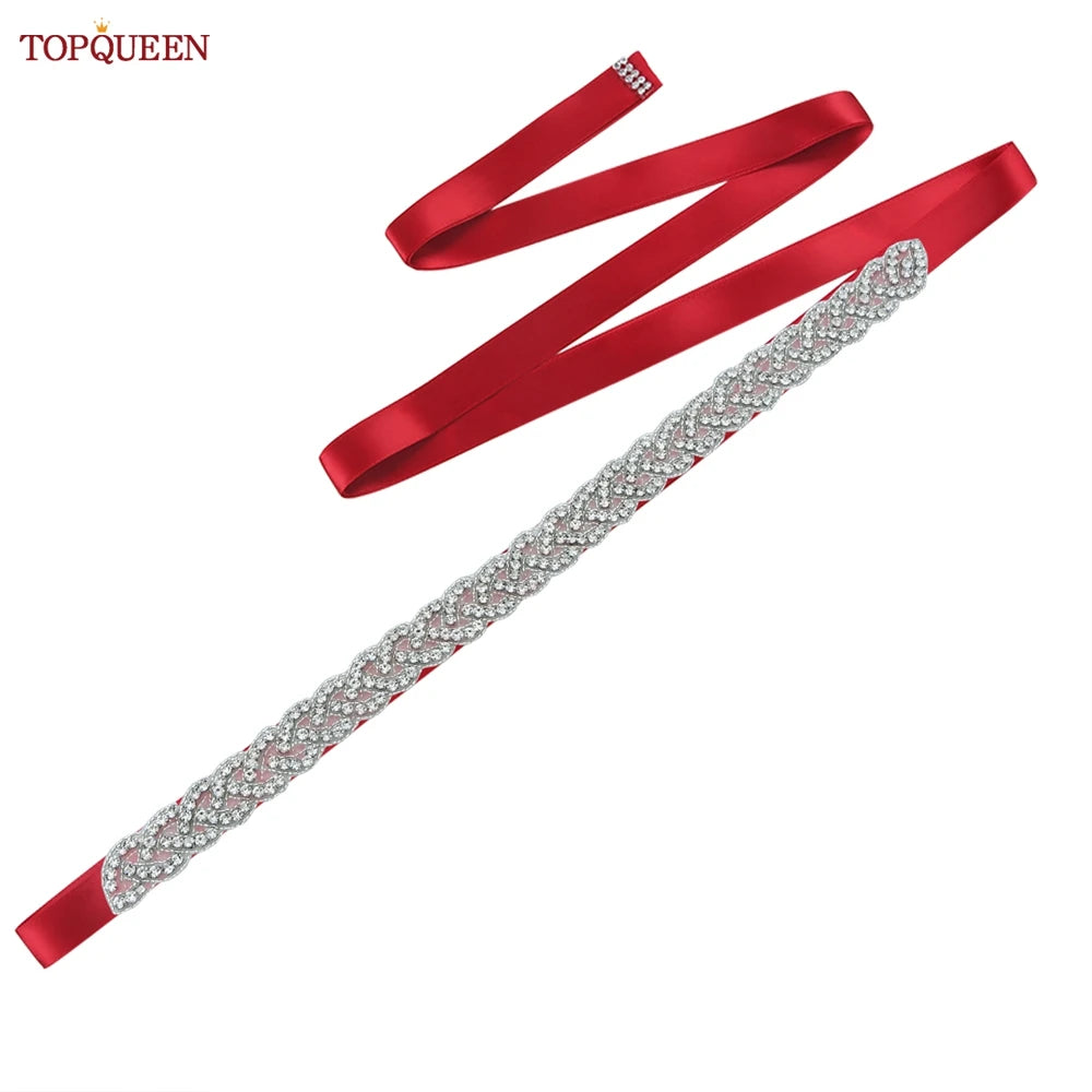 TOPQUEEN Women's Rhinestones Belt Handmade Wedding Dresses Belt Marriage Bridal Ribbon Belts Wedding Bride Sash Party Belt S216