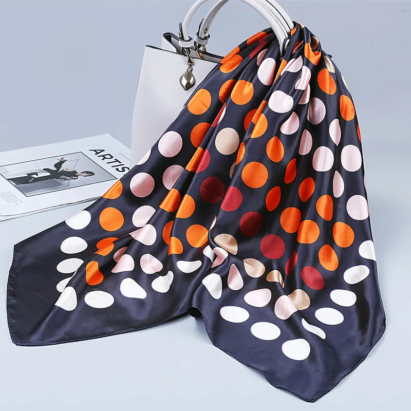 Fashion Kerchief Silk Satin Neck Scarf for Women Print Hijab Scarfs Female 90*90cm Square Shawls and Wraps Scarves for Lady