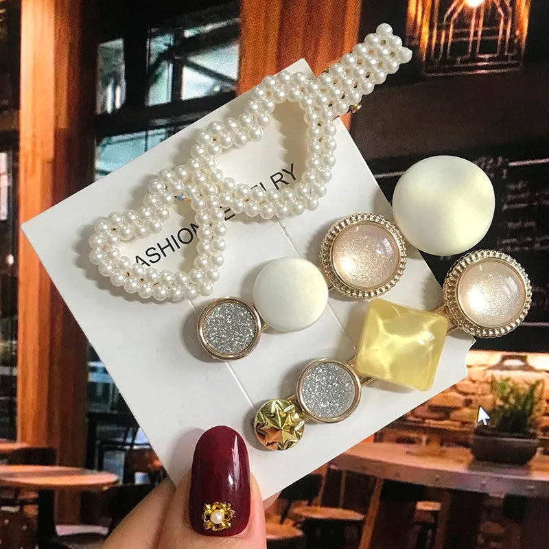 1 Set Acrylic Pearl Hair Barrettes Fashion Geometric Women Hair Clip Hairgrips Hair Accessories for Girls Hair Pins Jewelry