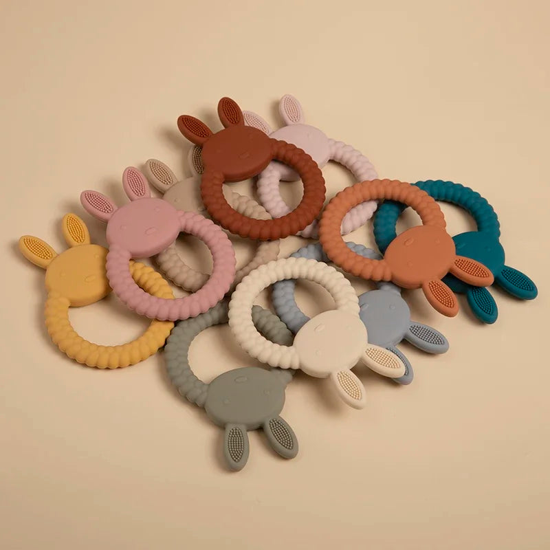 1Pcs Food Grade Baby Silicone Teether Toy Cartoon Rabbit Nursing Teething Ring BPA Free Newborn Health Molar Chewing Accessories