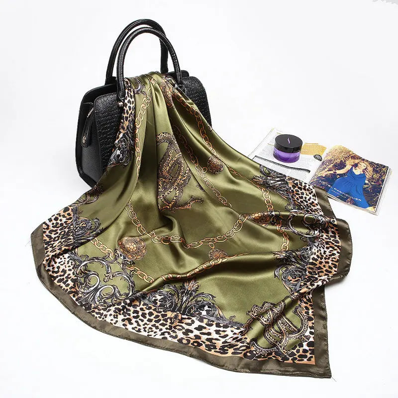 Fashion Kerchief Silk Satin Neck Scarf for Women Print Hijab Scarfs Female 90*90cm Square Shawls and Wraps Scarves for Lady