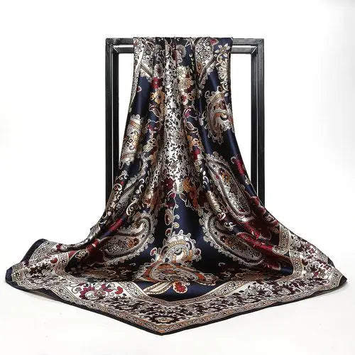 Fashion Kerchief Silk Satin Neck Scarf for Women Print Hijab Scarfs Female 90*90cm Square Shawls and Wraps Scarves for Lady