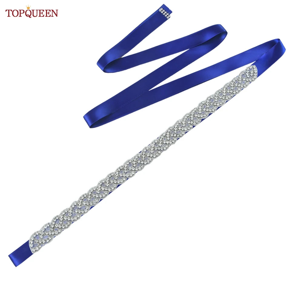 TOPQUEEN Women's Rhinestones Belt Handmade Wedding Dresses Belt Marriage Bridal Ribbon Belts Wedding Bride Sash Party Belt S216