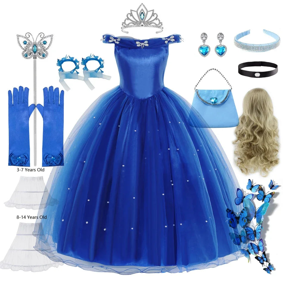Girls Cinderella Dress Christmas Halloween Party Princess Costumes Kids Birthday Gown Dresses