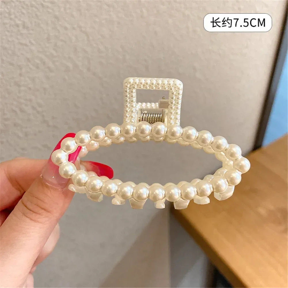 2pcs Elegant Pearls Beads Hairpin for Women Cute Geometric Hair Claw Barrettes Headwear Horsetail Hair Clips Hair Accessories
