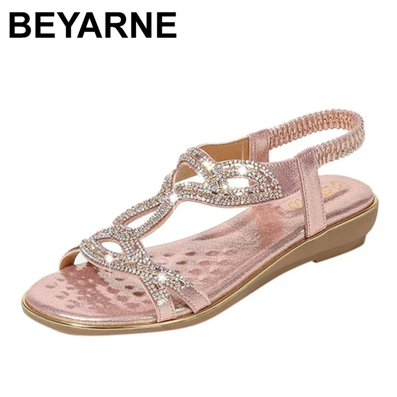 BEYARNE Summer Women Rhinestones Sandals Bohemian Style Comfortable Soft Sandals Woman Big Size Sandalias Zapatos De Mujer
