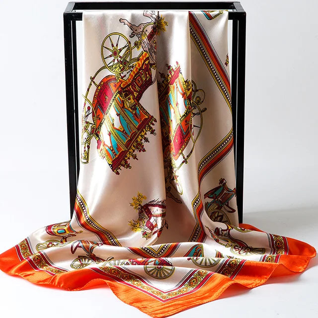 90cm Fashion Silk Satin Scarf for Women Headband Floral Print Kerchief Hijab Scarves Fermale Square Shawls and Wraps Neck Scarfs
