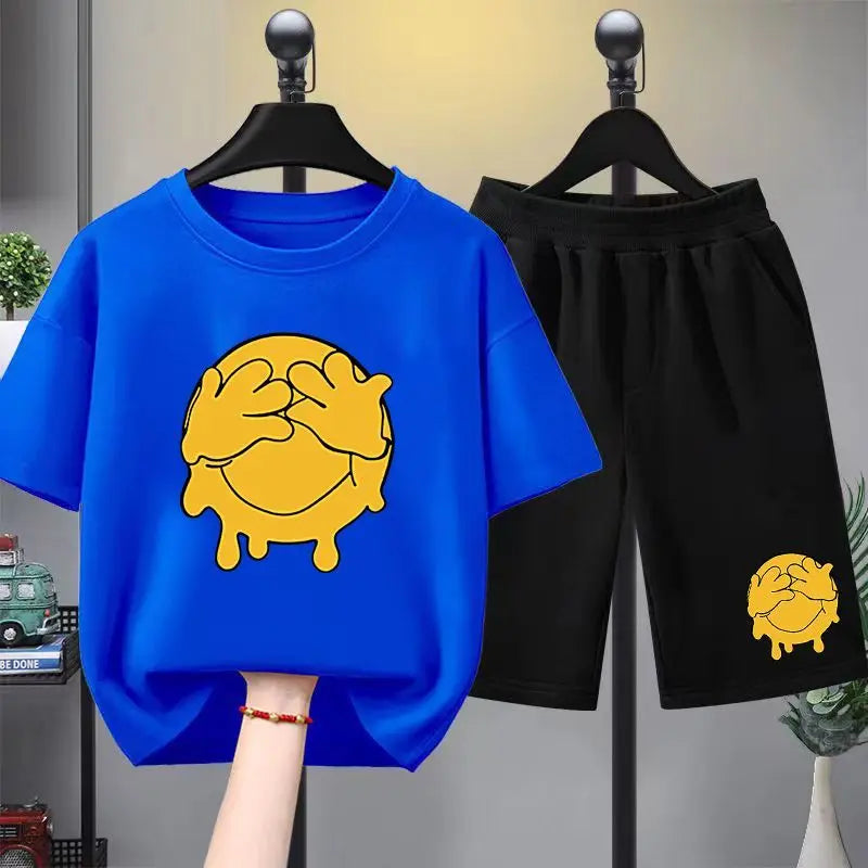 Summer Children Boy Clothes Cartoon Short Sleeve T-Shirts and Shorts 2 Pieces Set for Baby Girls Kid Casual Top Bottom Outfits
