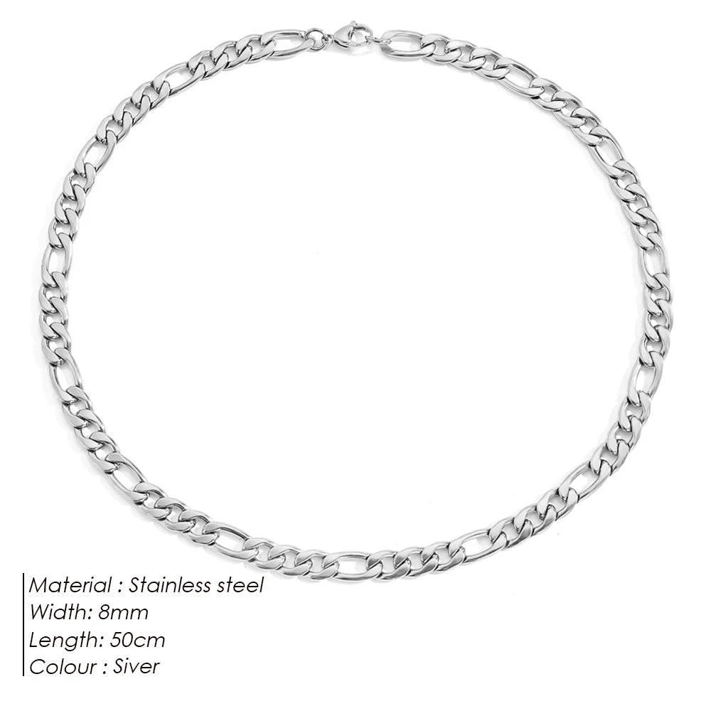 eManco Figaro Chain Necklace Stainless Steel Silver Color Men Women Colar Gift Jewelry Cuban Chain 4mm/6mm/8mm/10mm Wholesale - My Store