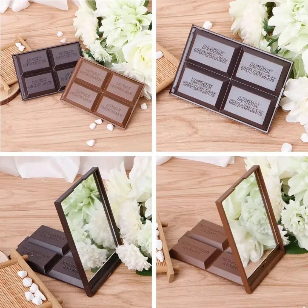 Foldable Compact Mirror Portable Makeup Mirror Chocolate Square Hand Mirror Makeup Vanity Mirror Pocket Cosmetic Mirrors - My Store