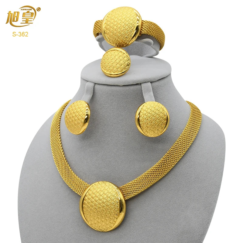 XUHUANG African Necklaces Bracelets Earing Sets Nigerian Wedding Jewelry Set Ethiopian Gold Colour Necklace Jewellery Set Gifts