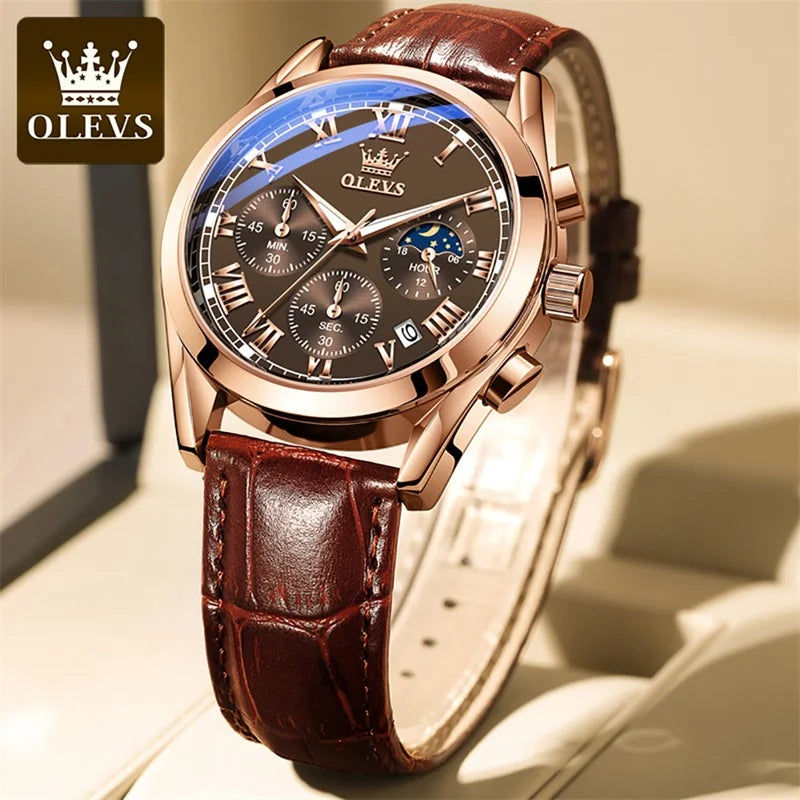 OLEVS Quartz Watch for Men Top Brand Luxury Watches Moon Phase Waterproof Mens Watches Fashion Chronograph Wrist Watches for Men