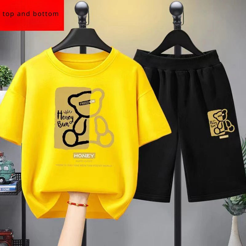Summer Baby Boy Clothes Set Children Girls Cartoon Bear Printed T-Shirts and Shorts 2pcs Suit Kid Casual Top Bottom Tracksuits