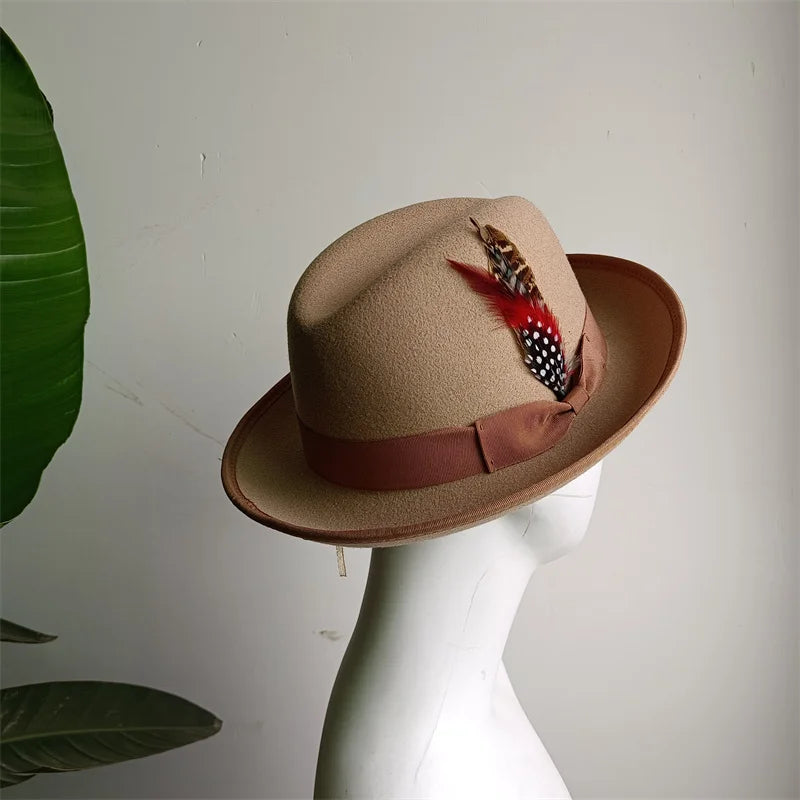 Hats Fedoras  Wide Brim Hat Panama Felt Hat for Male Jazz Hat Church Top Cap British Women Fedoras Hats for Men шляпа женская