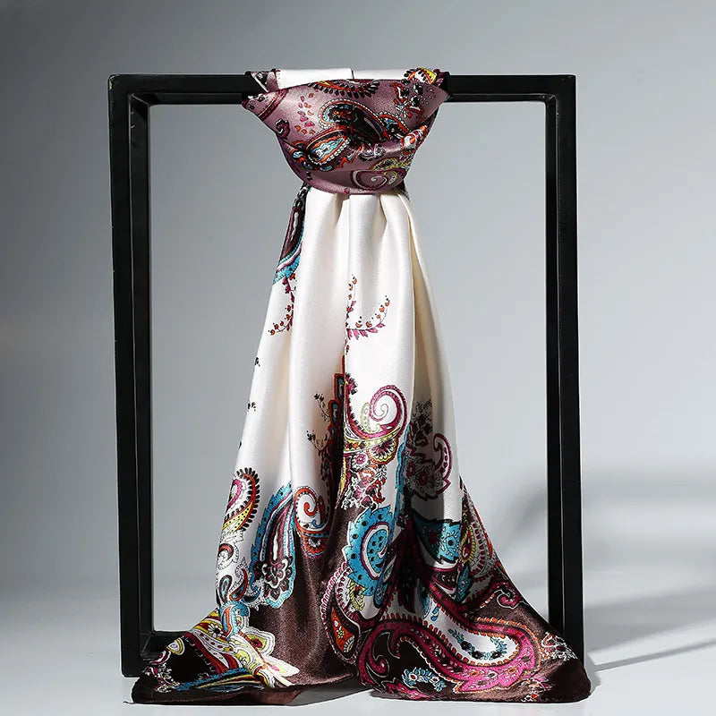 90cm Fashion Silk Satin Scarf for Women Headband Floral Print Kerchief Hijab Scarves Fermale Square Shawls and Wraps Neck Scarfs