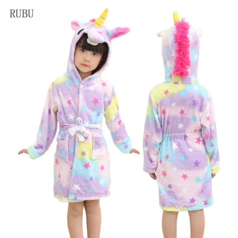 New Children Bath Robe Baby Towel Children's Unicorn Hooded Bathrobes for Boys Girls Pajamas Kids Sleepwear Bath Robes Fox Wolf