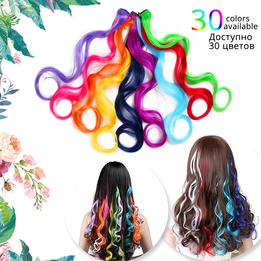 Leeons Clip in One Pieces Hair Extensions Straight Ombre Purple Blue Pink Extension Hair Women Synthetic False Fake Hair