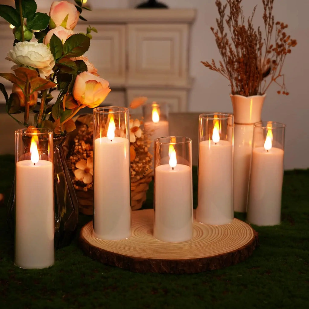 6-60pcs Acrylic Glass Led Candles With Batteries Wedding Flameless Candles Flickering Pillar Candle for Home Party Outdoor Decor