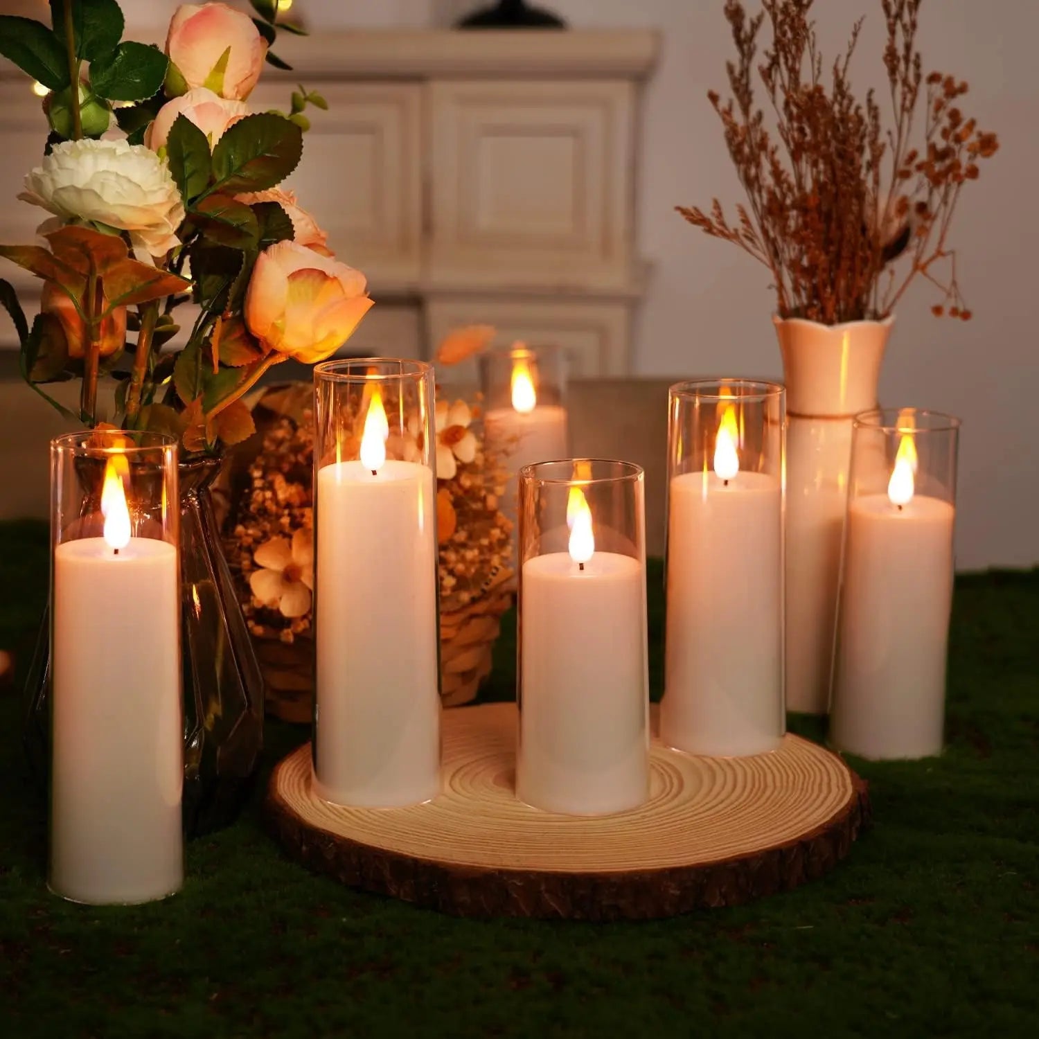 6-60pcs Acrylic Glass Led Candles With Batteries Wedding Flameless Candles Flickering Pillar Candle for Home Party Outdoor Decor