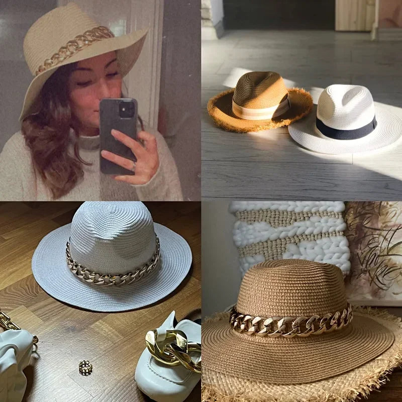 Women's Hat Hats for Women Summer Straw Sun Hats Men's Caps Sun Protection Beach Summer Women Men Panama Straw Hat Gorras Hombre