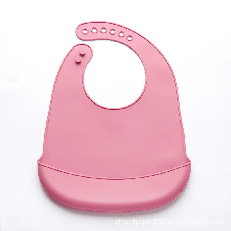 Baby Silicone Bibs Babies Waterproof Bib Solid Color 6-Speed Adjustment Saliva Pocket Children's Burp Cloths Accessories Newborn