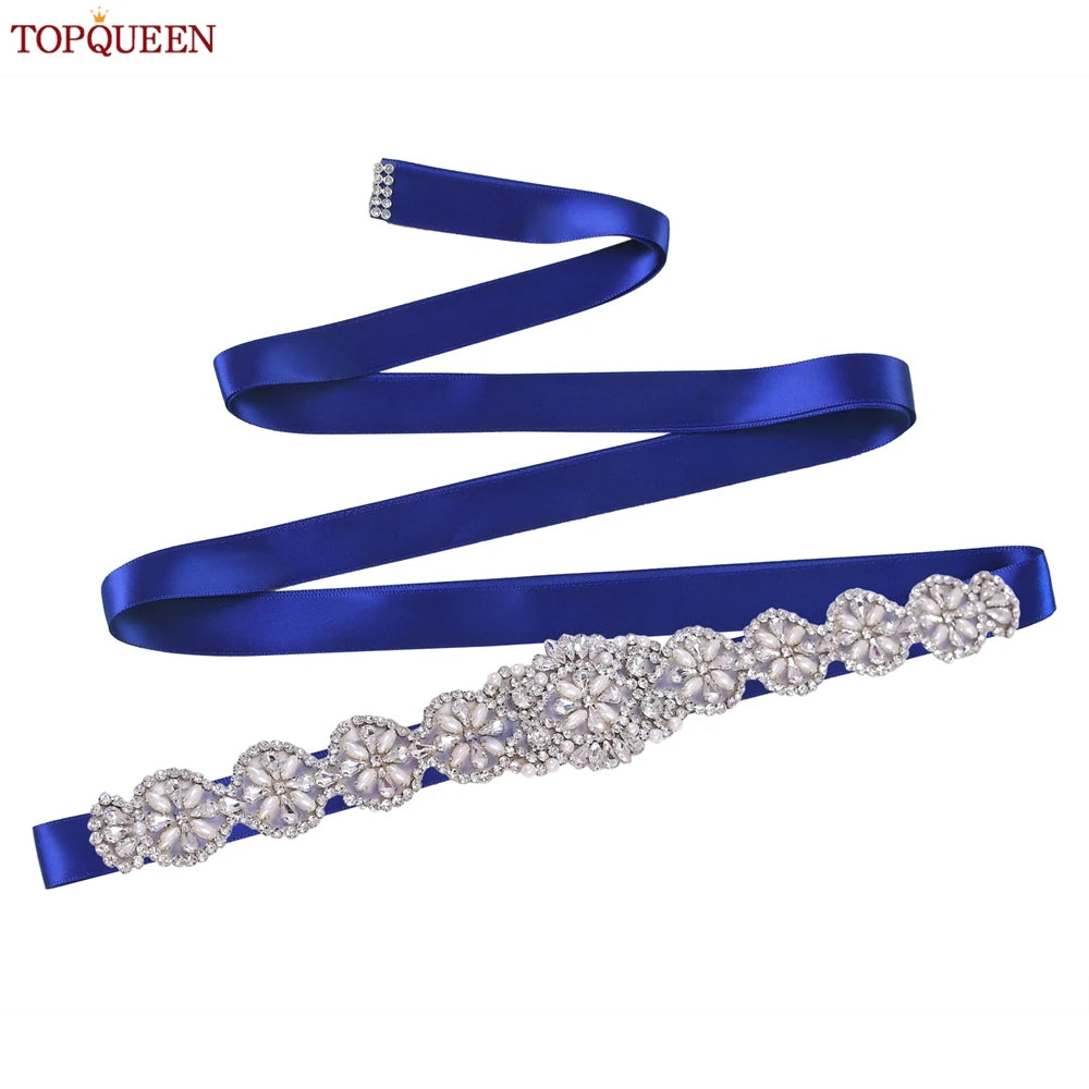 TOPQUEEN Luxury Bridal Belts With Rhinestone Bride Wedding Accessories Belt for Women Wedding Dress Sash Belt Formal Belts S161