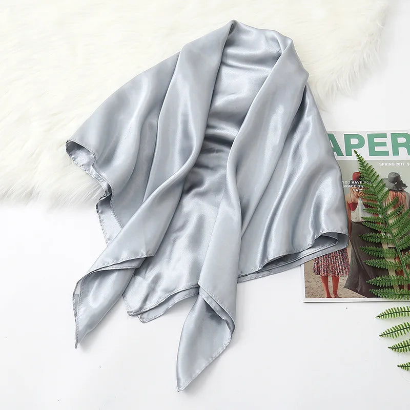90cm Solid Colors Neckerchief Hijab Scarf for Women Silk Satin Headband Hair Scarves Female Square Shawls Head Scarfs for Ladies