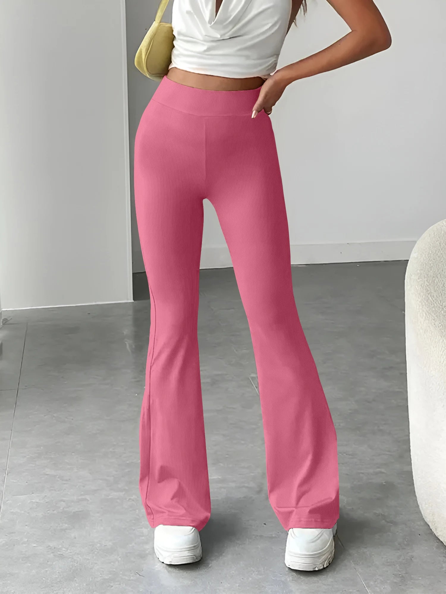 Women Solid Color Fashion Pants Ribbed Flared Pants Casual Slim New Thin Female Pants High Waisted Street Wear