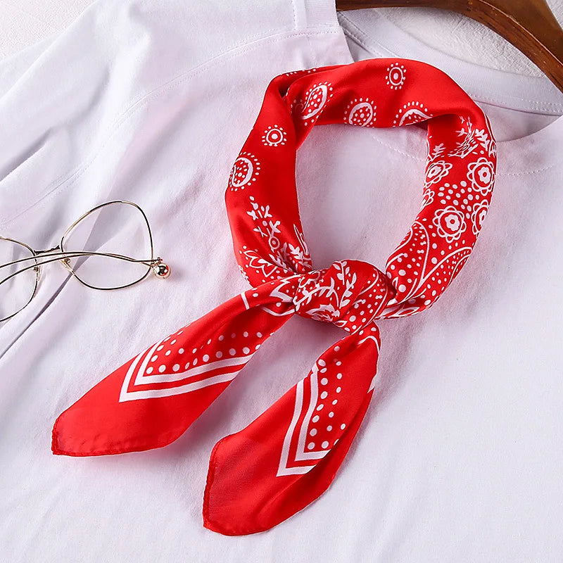 70cm Paisley Printed Hijab Scarf for Women Silk Satin Bandana Head Scarfs Female Square Headband Small Shawls Cute Neck Scarves