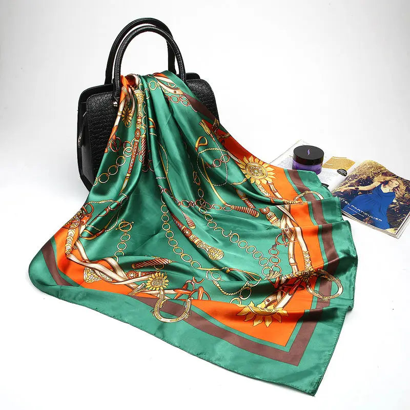 Fashion Kerchief Silk Satin Neck Scarf for Women Print Hijab Scarfs Female 90*90cm Square Shawls and Wraps Scarves for Lady