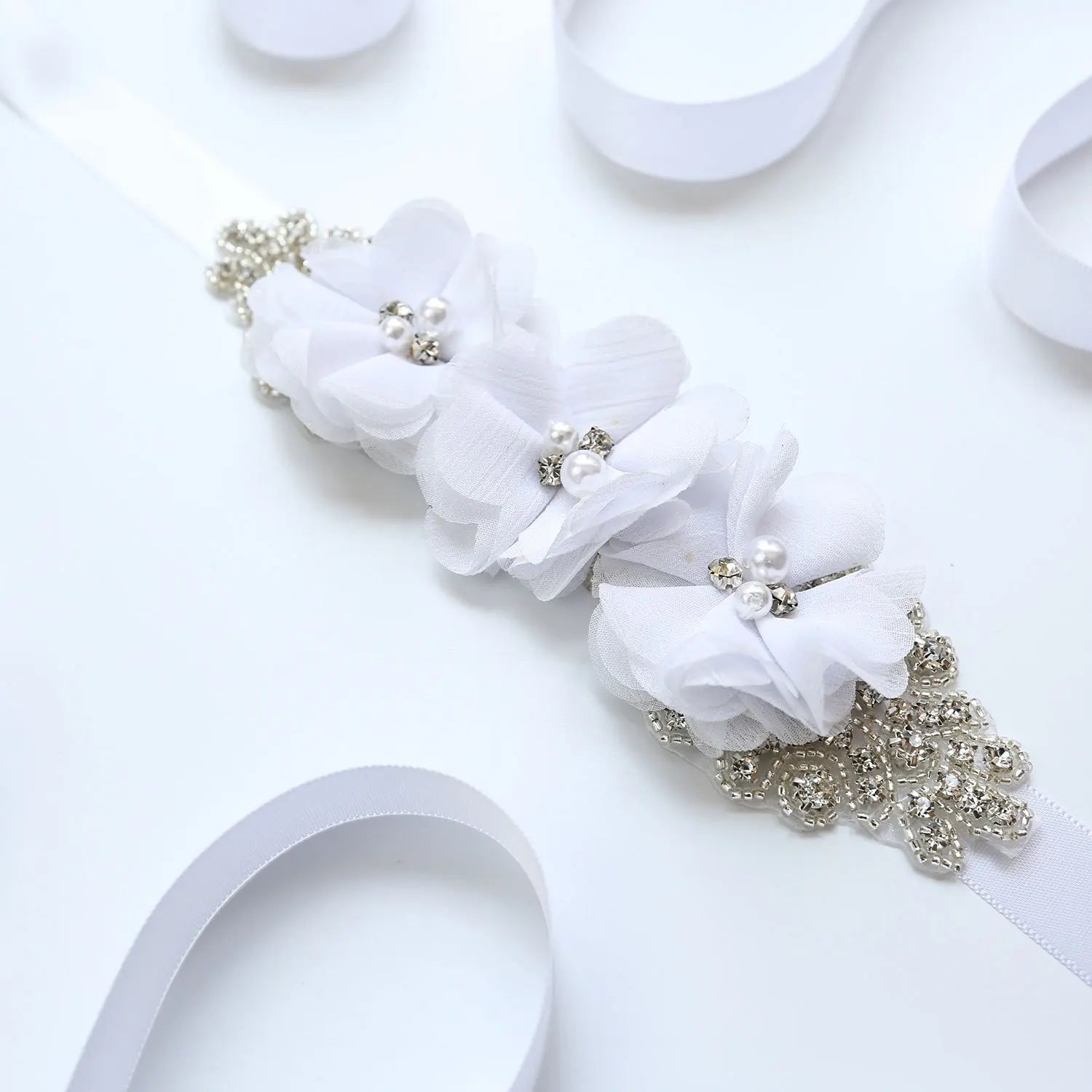 Wedding Accessories Bridal Belts Satin Flower Sash Woman Girl Belts Flower Bead Belts Floral Belt Wedding Rhinestone Flower Belt