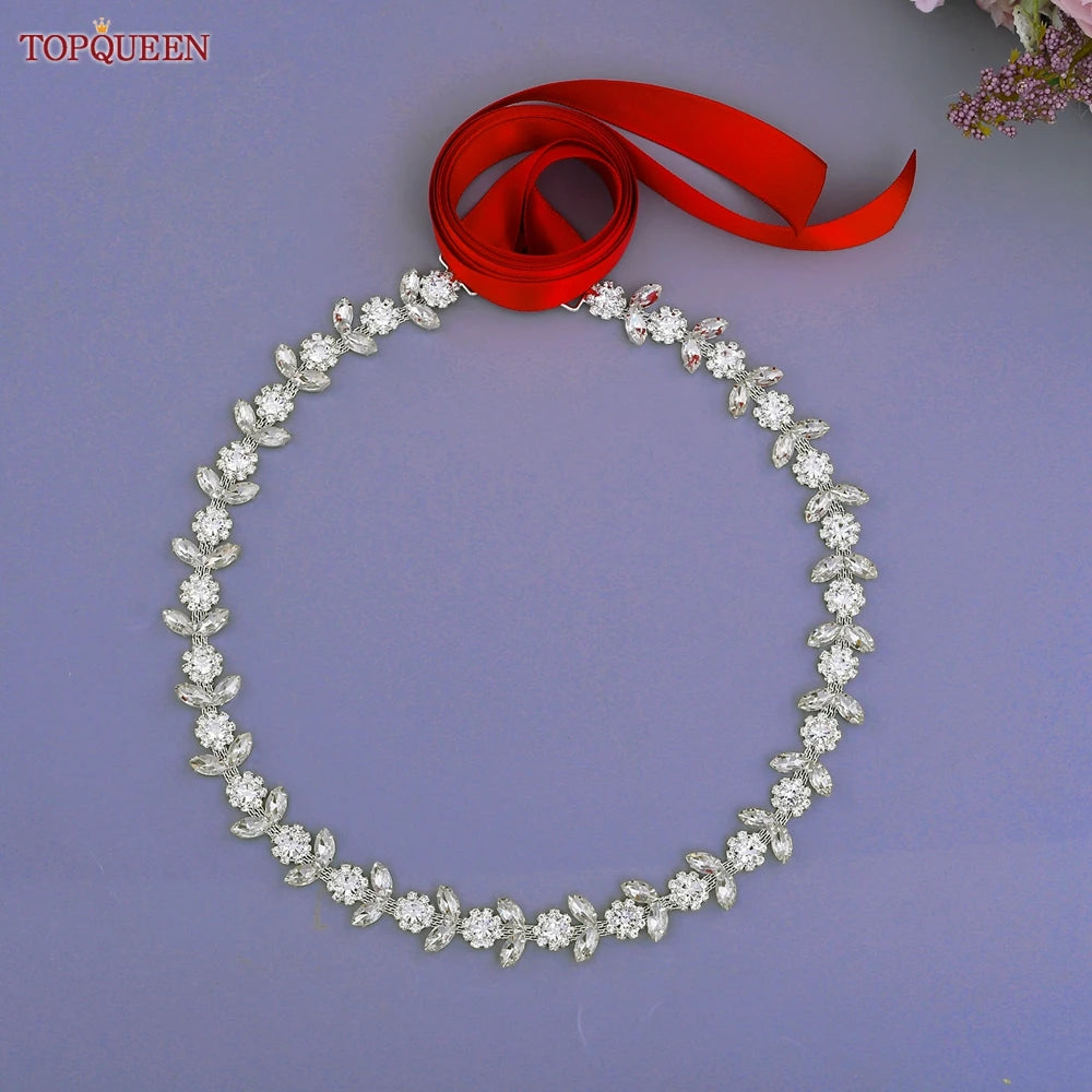 TOPQUEEN Rhinestone Belts for Bridal Dresses Silver Alloy Belt for Girls Cheap Diamond Wedding Belt Fancy Belt for Women S440