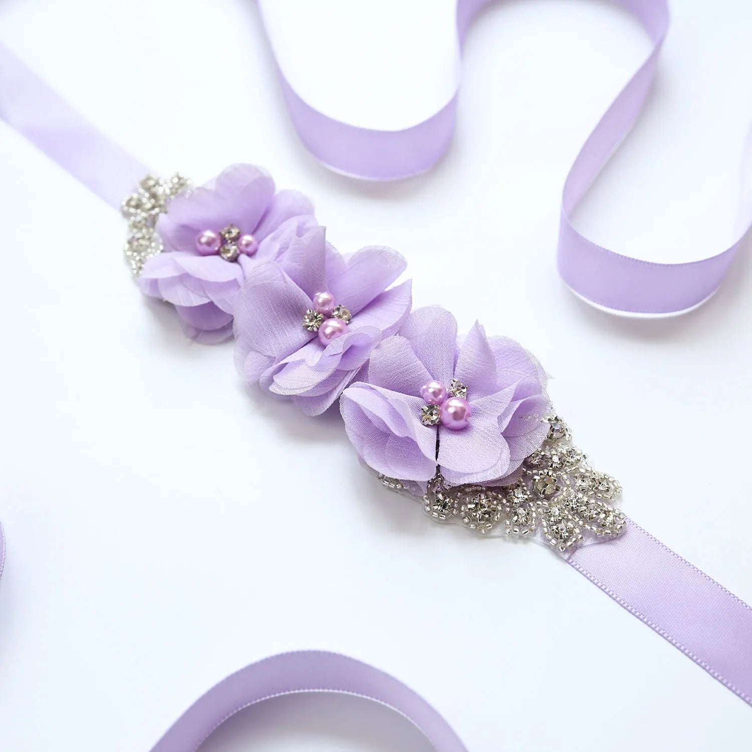Wedding Accessories Bridal Belts Satin Flower Sash Woman Girl Belts Flower Bead Belts Floral Belt Wedding Rhinestone Flower Belt