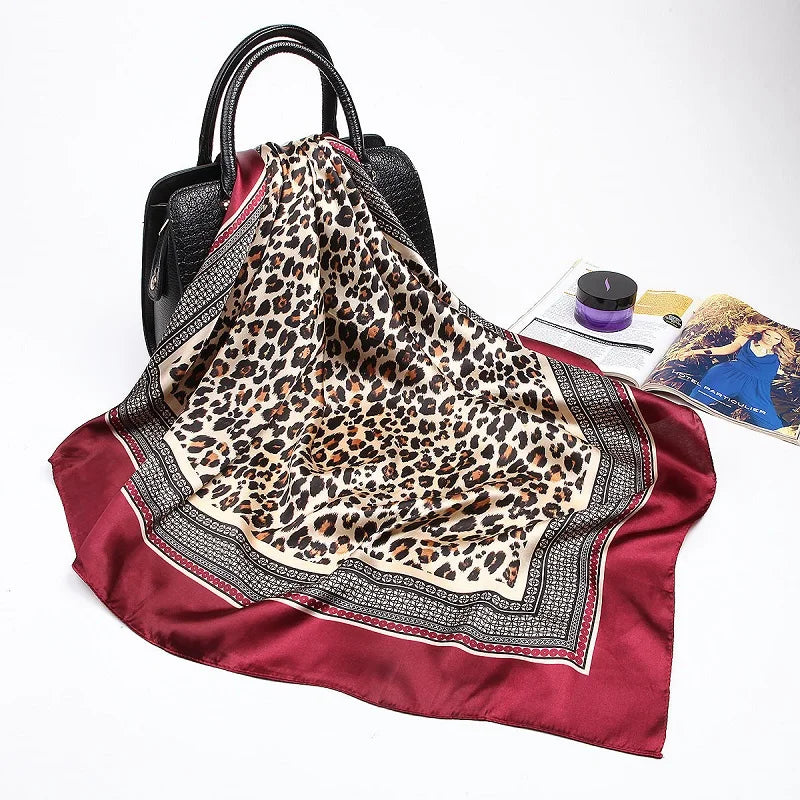 Fashion Kerchief Silk Satin Neck Scarf for Women Print Hijab Scarfs Female 90*90cm Square Shawls and Wraps Scarves for Lady