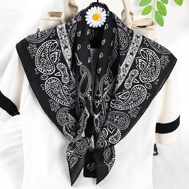70cm Fashion Bandana Hair Scarf for Women Paisley Print Kerchief Silk Satin Head Scarfs Square Shawl Wraps Neck Scarves for Lady