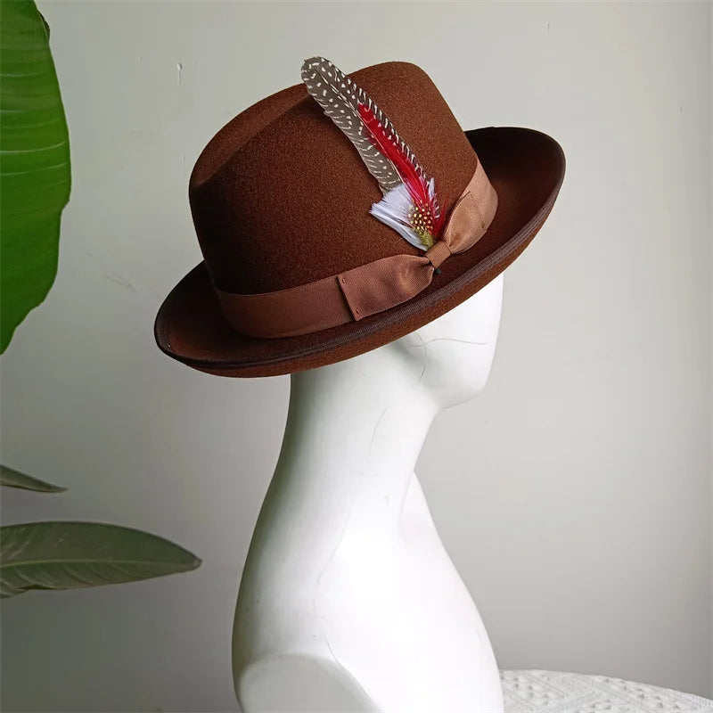 Hats Fedoras  Wide Brim Hat Panama Felt Hat for Male Jazz Hat Church Top Cap British Women Fedoras Hats for Men шляпа женская