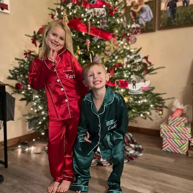 Personalized Kids Pajamas Customized Satin Pajamas for Kids Party Christmas Matching Family Pajamas Flower Girl Pajamas Kids Pjs